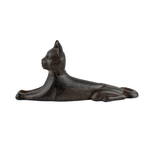 Cast Iron Stretched Cat Doorstop Wedge Figurine Shelf Decor Rustic Brown 6 5/8