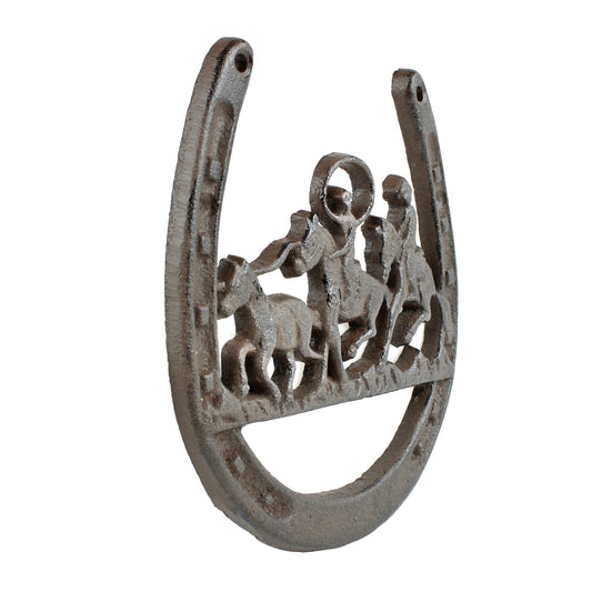 Cast Iron Lucky Horseshoe Western Wall Decor Cowboys Horses Rustic Brown 6 inch