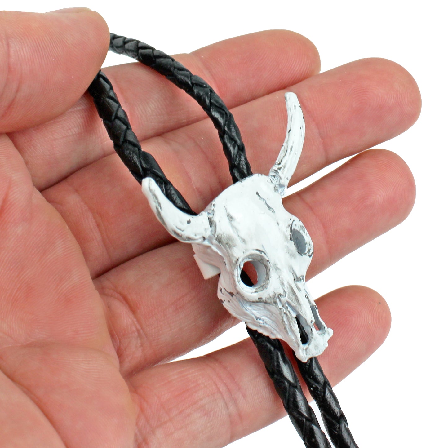 Western Steer Head Skull Bolo Tie Adjustable 36 inch Black Cord Made in USA