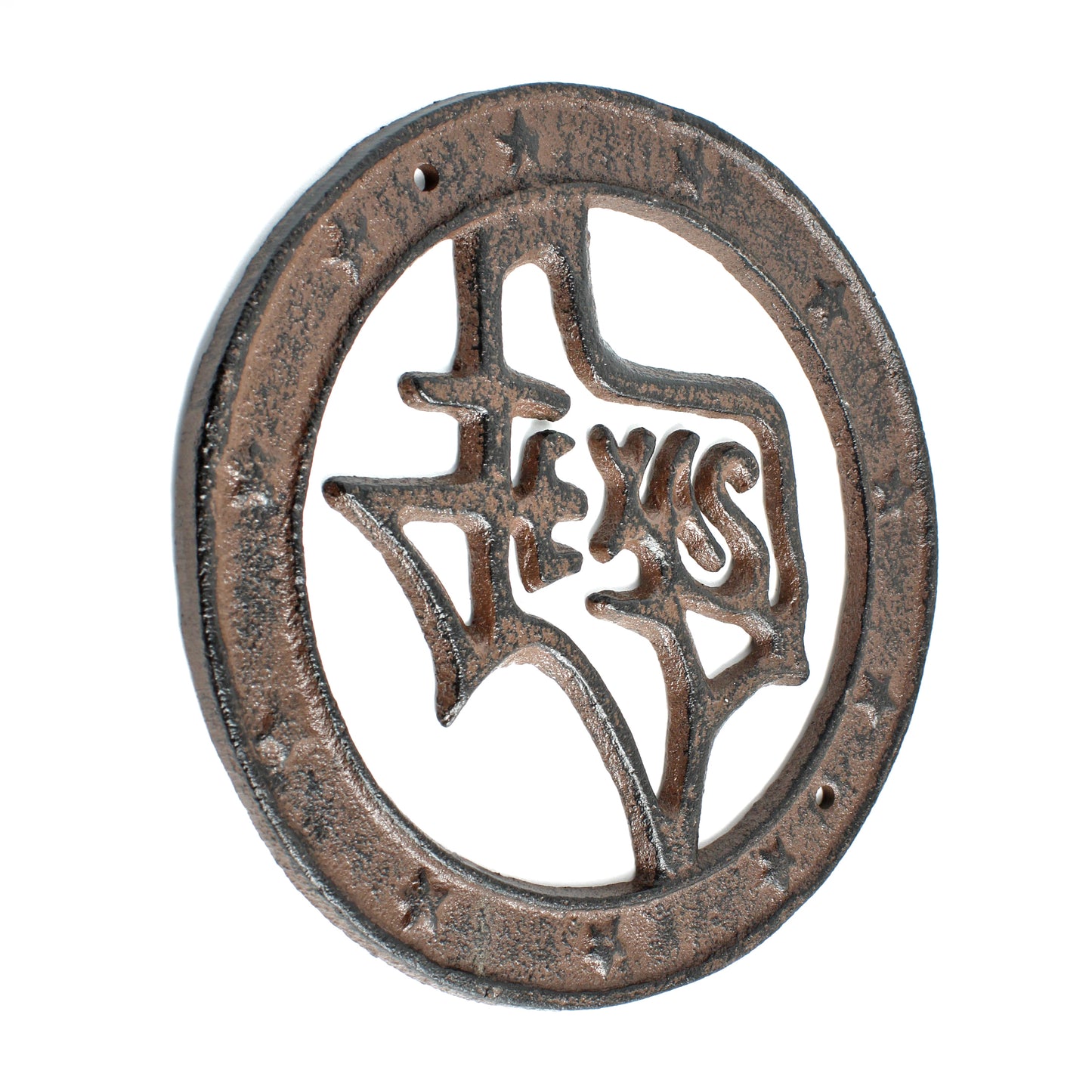 Cast Iron Texas Map Circle With Stars Wall Decor Plaque Rustic Western 6.5 inch
