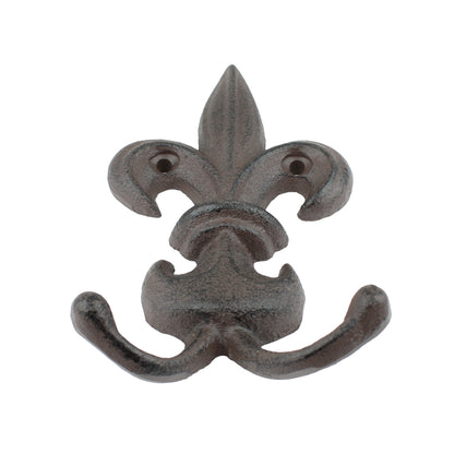 Fleur De Lis Double Wall Hook Cast Iron Key Coat Towel Hanger Antique Finish