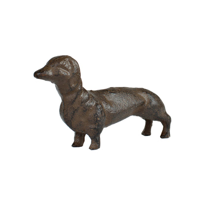 Miniature Cast Iron Weiner Dog Dachshund Figurine Shelf Sitter Collectible Brown