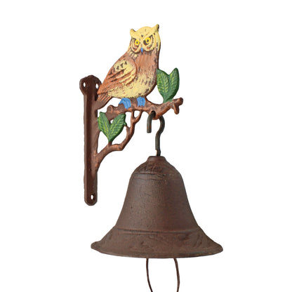 Owl On Tree Dinner Bell Cast Iron Wall Mounted Antique Style Rustic Hand Painted