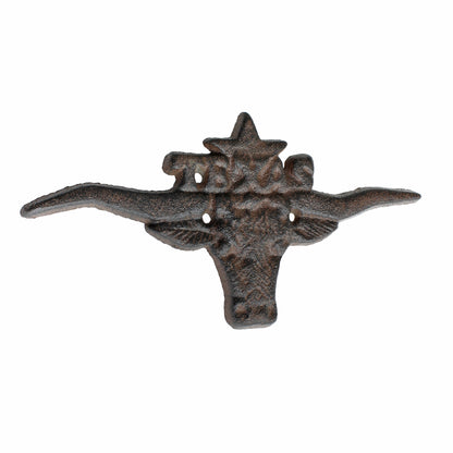 Cast Iron Texas Longhorn Star Wall Decor Rustic Western Accent 10 3/4 inch Long
