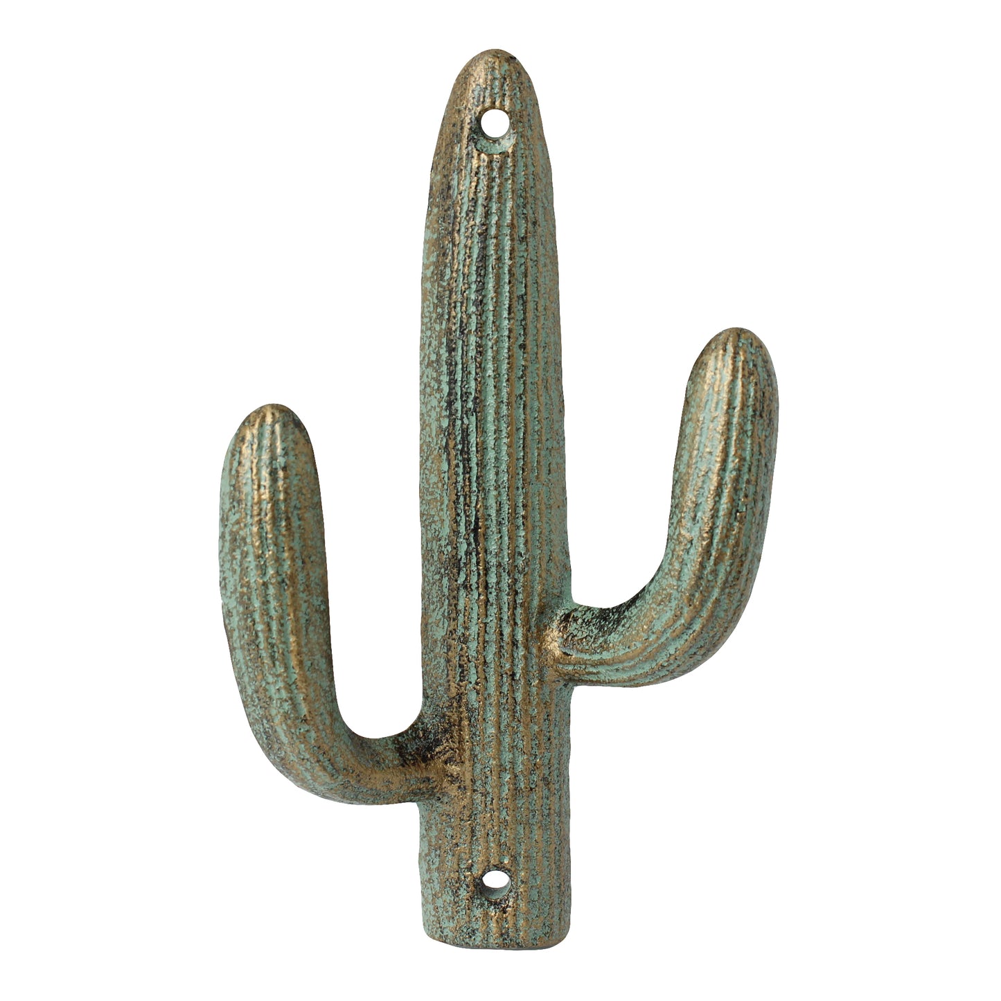 2 Cast Iron Green Gold Cactus Double Wall Hook Southwest Coat Towel Purse Hanger