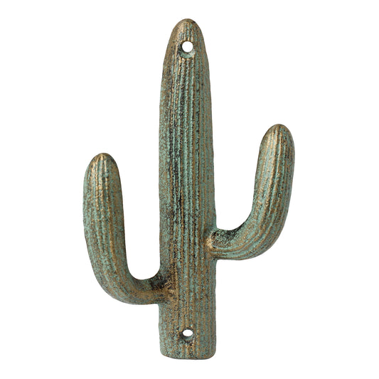 Cast Iron Cactus Double Wall Hook Green & Gold Southwest Coat Towel Purse Hanger