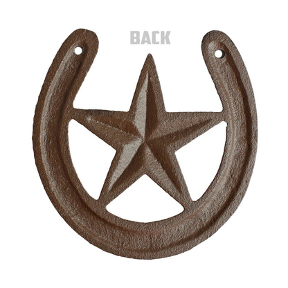 Rustic Lucky Horseshoe Star Cast Iron Decorative Brown Western Decor 5 x 4 3/4"