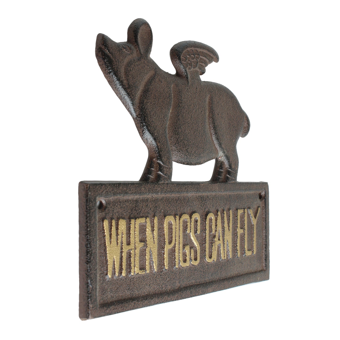 Cast Iron Flying Pig Sign When Pigs Can Fly Wall Plaque Rustic Decor 8" x 7.5"
