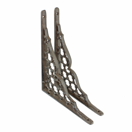 2 Cast Iron Lattice Shelf Brackets Rustic Brown Antique Style 9 3/8 x 7 1/2 inch