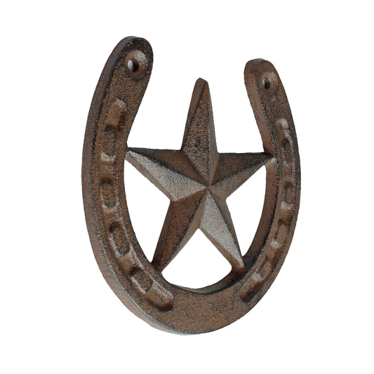 Rustic Lucky Horseshoe Star Cast Iron Decorative Brown Western Decor 5 x 4 3/4"