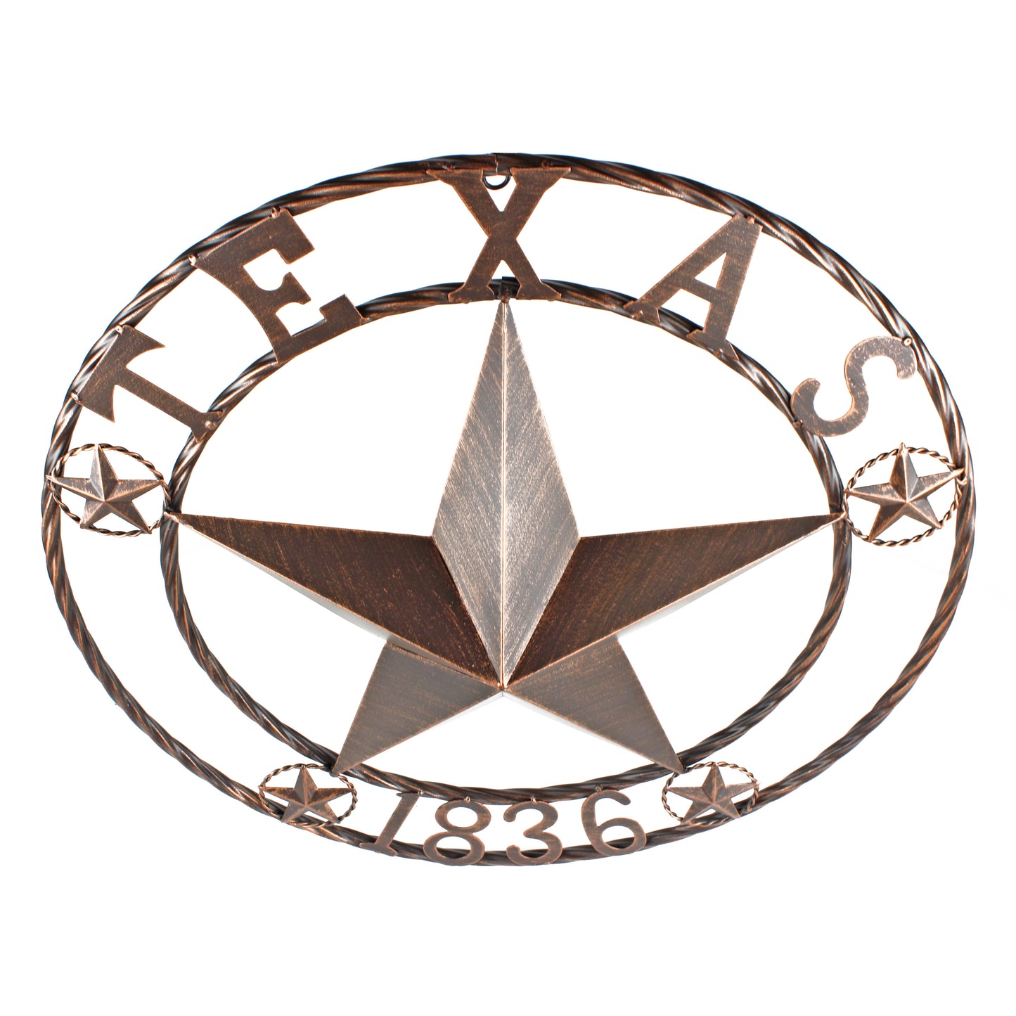 Texas 1836 Metal Barn Star Circle Rope Ring Brushed Copper Finish 24 inch