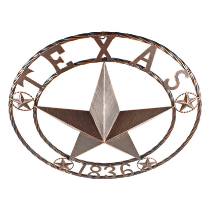 Texas 1836 Metal Barn Star Circle Rope Ring Brushed Copper Finish 24 inch