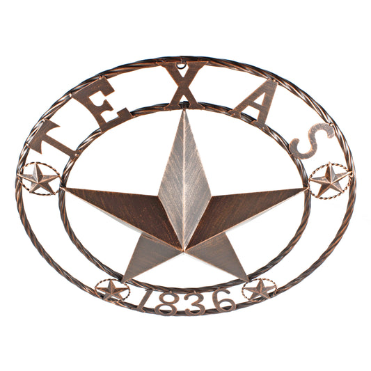 Texas 1836 Metal Barn Star Circle Rope Ring Brushed Copper Finish 24 inch