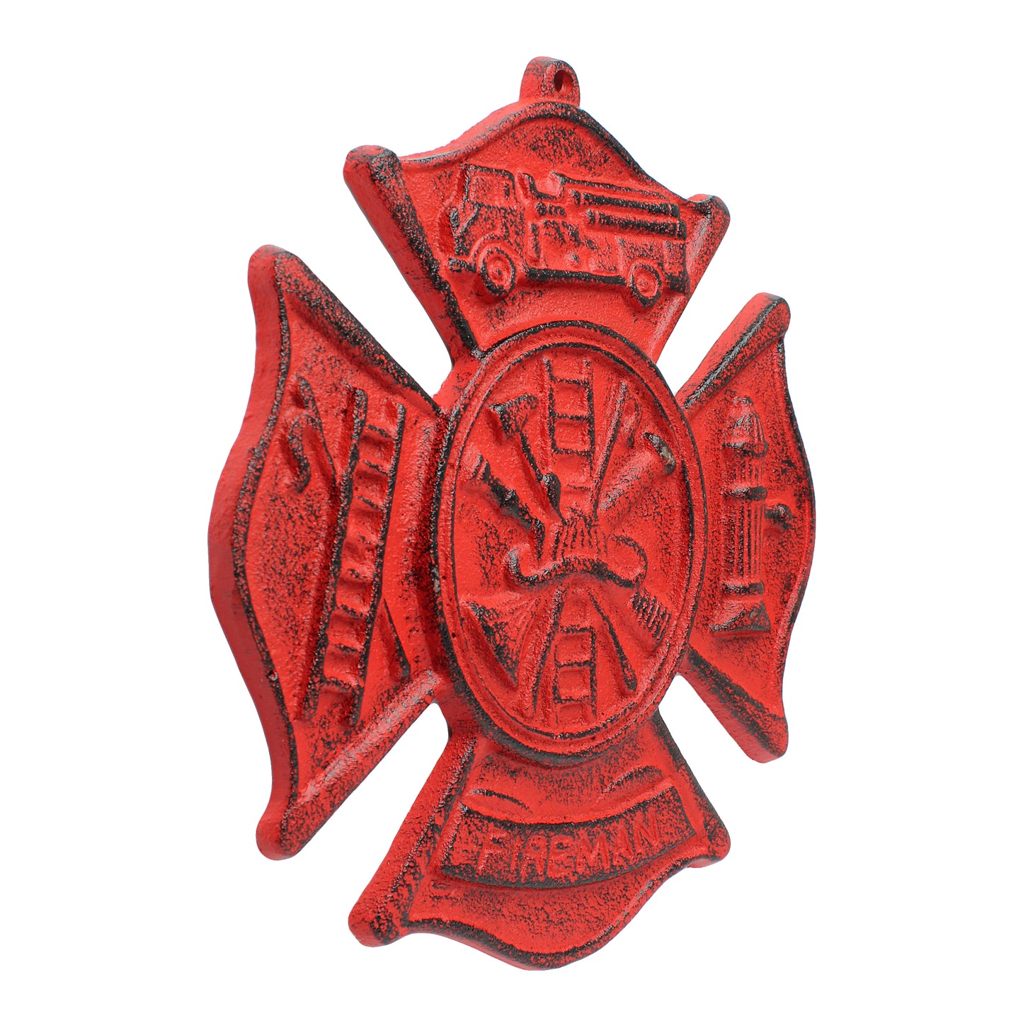 Cast Iron Red Fireman Firefighter Wall Decor Emblem Logo Plaque Maltese Cross