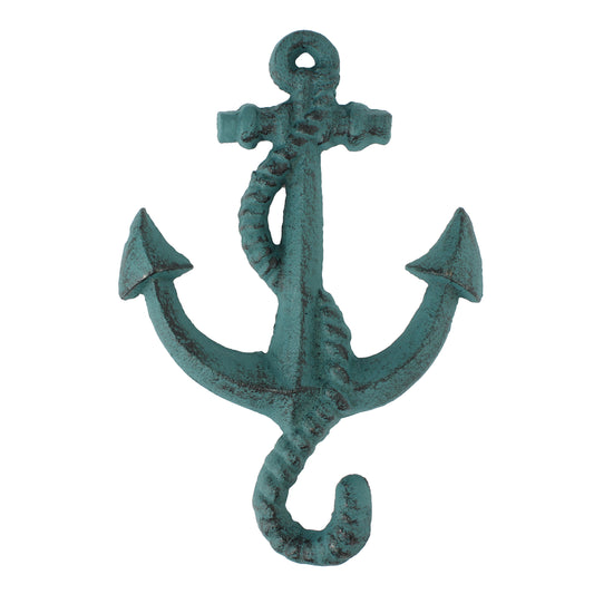 Cast Iron Boat Anchor Rope Wall Hook Coat Towel Hanger Nautical Decor Dark Teal