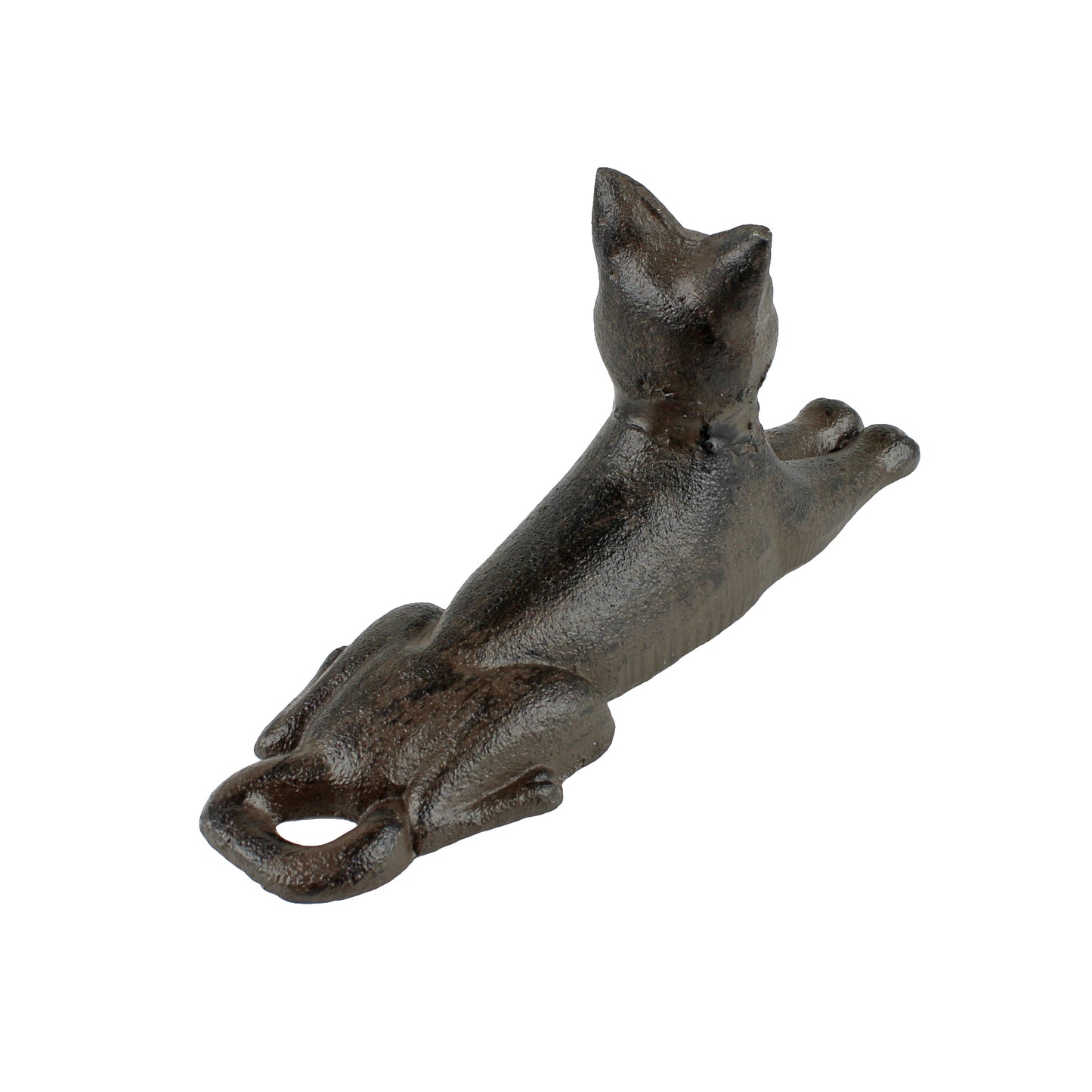 Cast Iron Stretched Cat Doorstop Wedge Figurine Shelf Decor Rustic Brown 6 5/8
