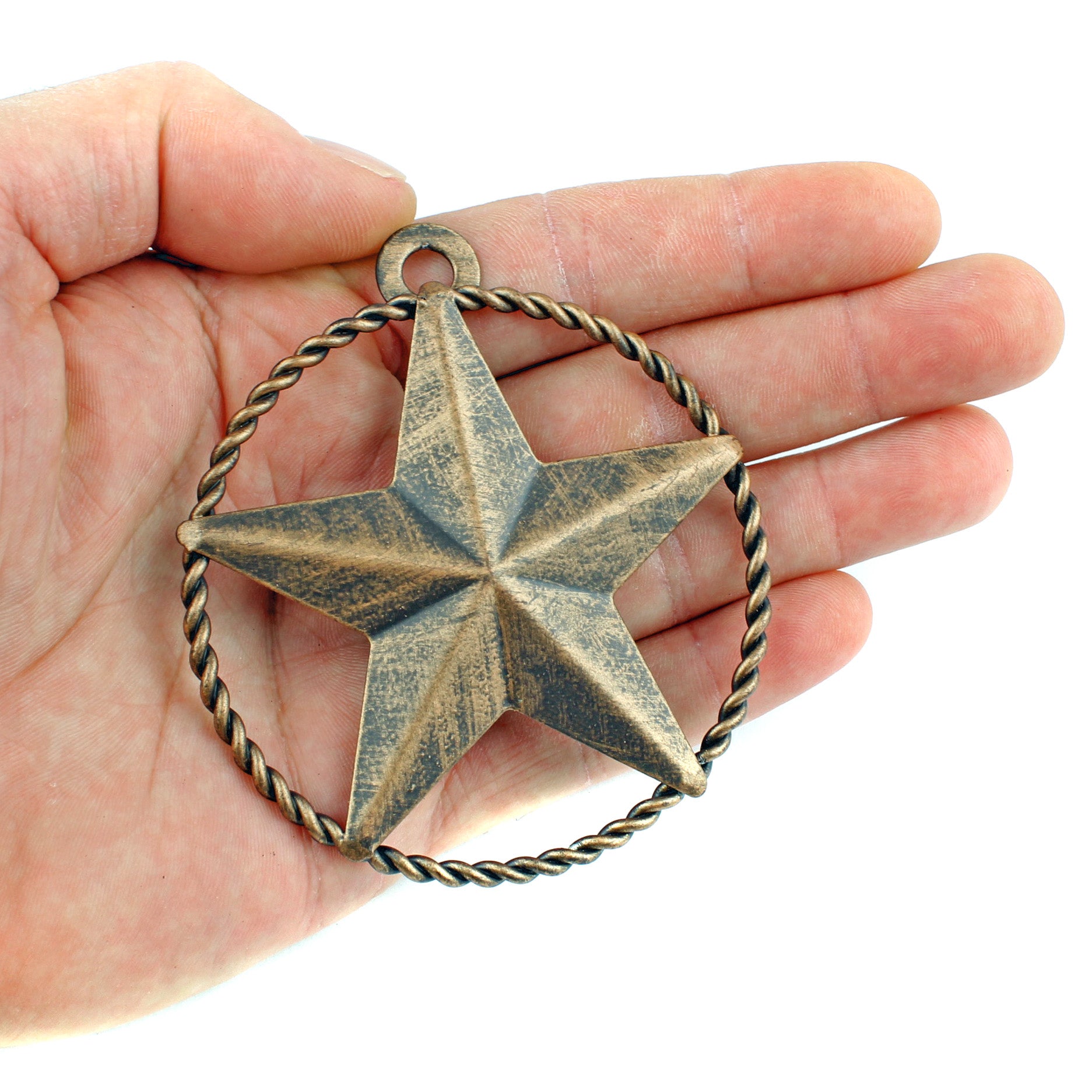 Rustic Tiny Small Barn Star Twisted Wire Ring 3 inch Tin Metal