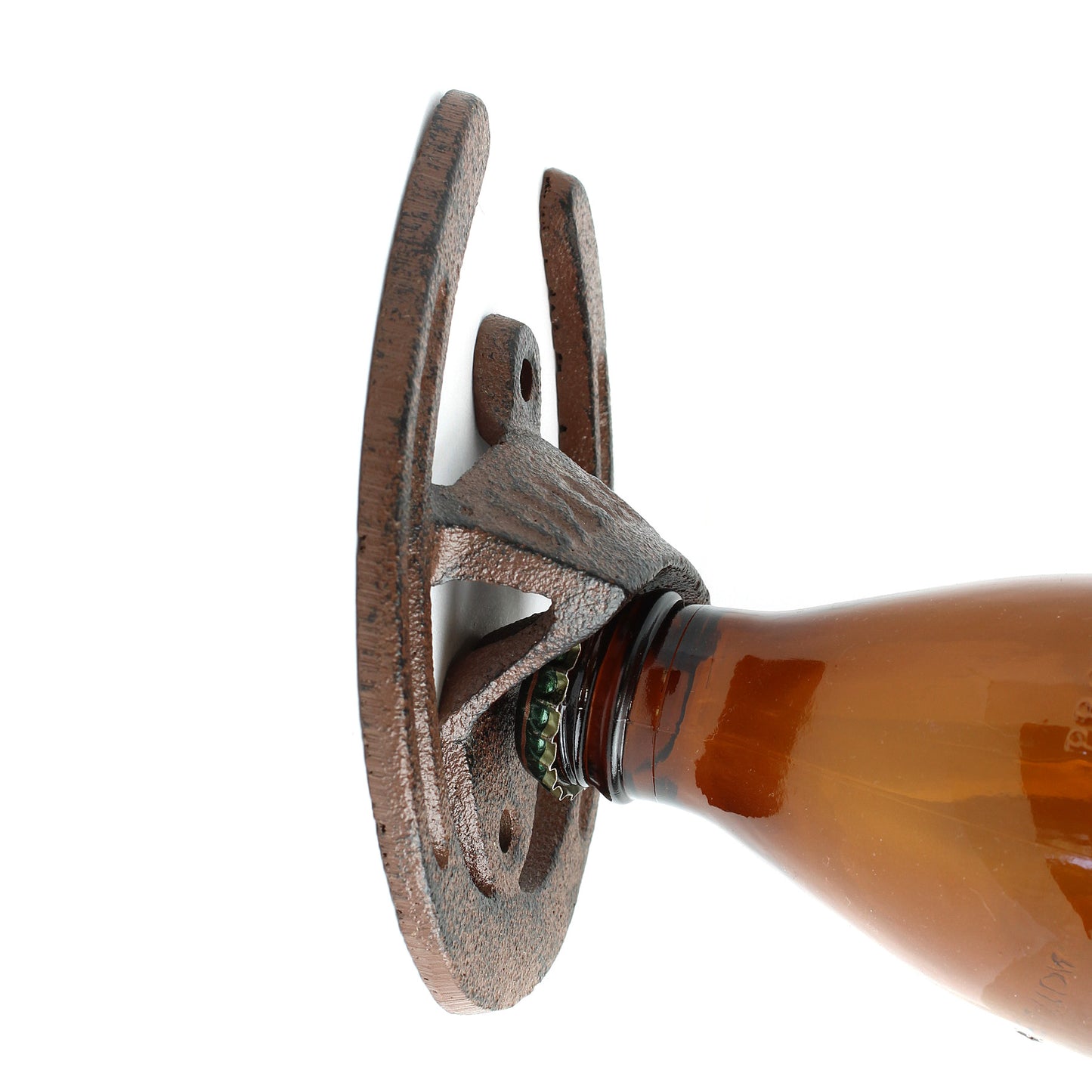 Cast Iron Lucky Horseshoe Open Here Beer Soda Bottle Opener Wall Mounted Brown