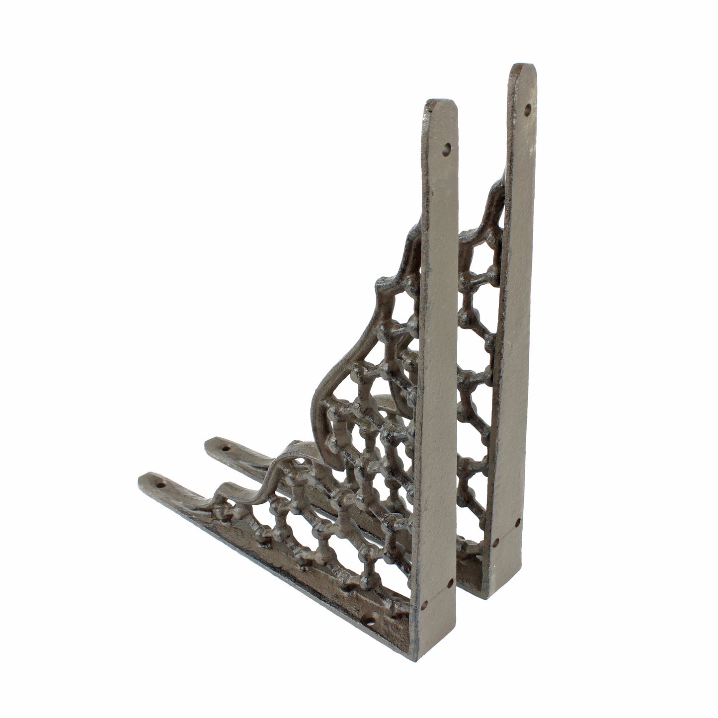 2 Cast Iron Lattice Shelf Brackets Rustic Brown Antique Style 9 3/8 x 7 1/2 inch
