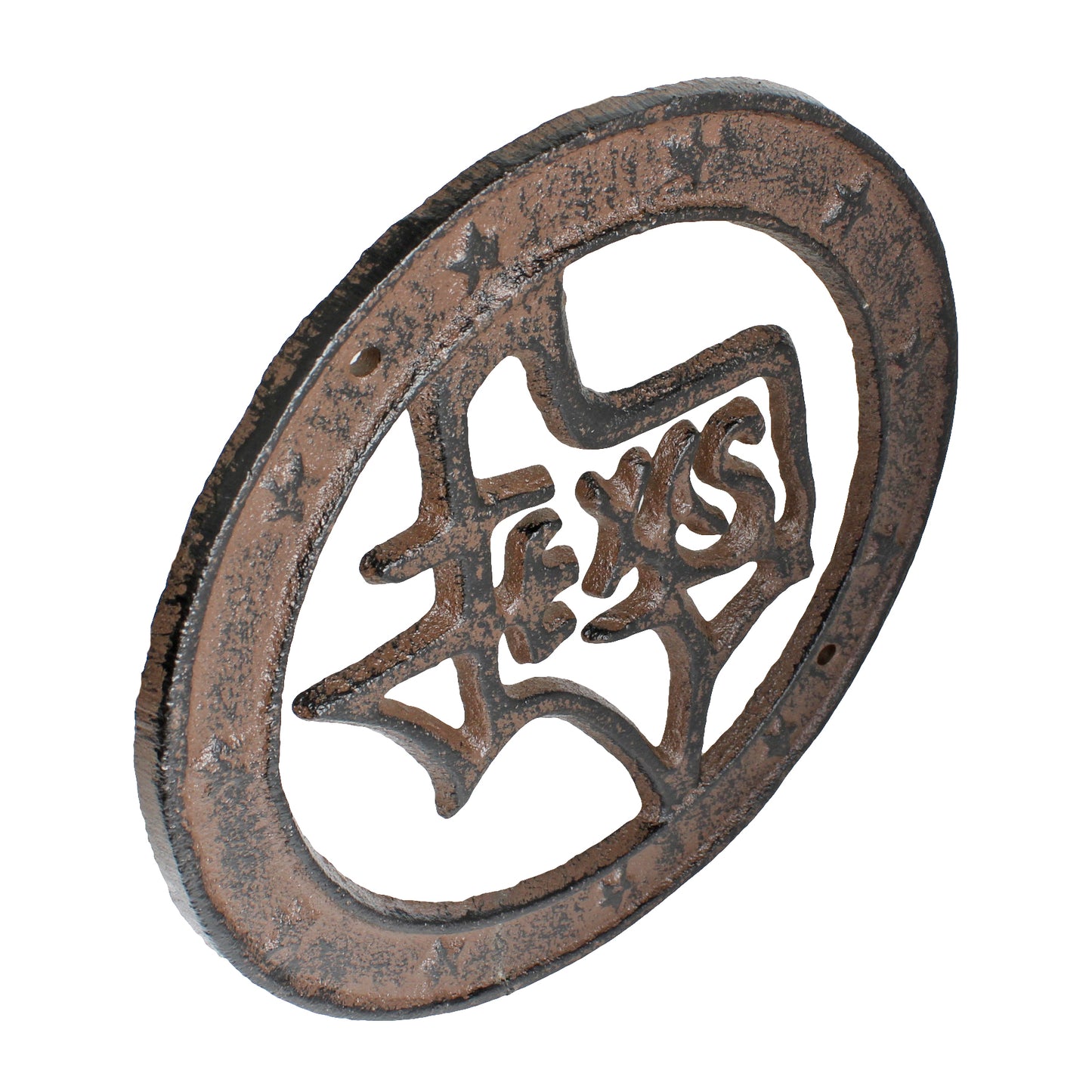 Cast Iron Texas Map Circle With Stars Wall Decor Plaque Rustic Western 6.5 inch