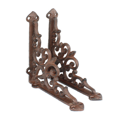 2 Cast Iron Fleur De Lis Vines Shelf Bracket Corner Brace Rustic Brown 5 1/2 in