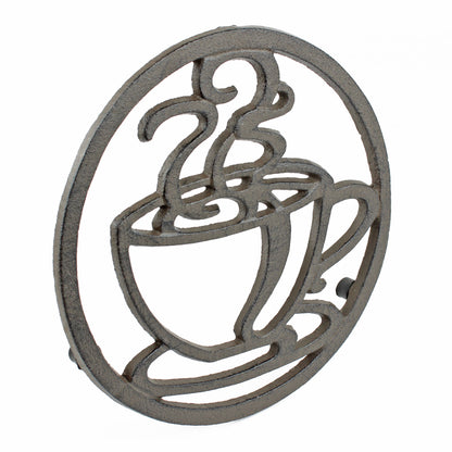 Coffee Cup Trivet Cast Iron Rustic Antique Style Hot Pot Plate Holder Round