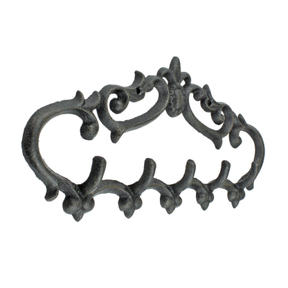 Fleur De Lis Coat Rack Key Hooks Cast Iron Wall Mounted Towel Hanger Brown