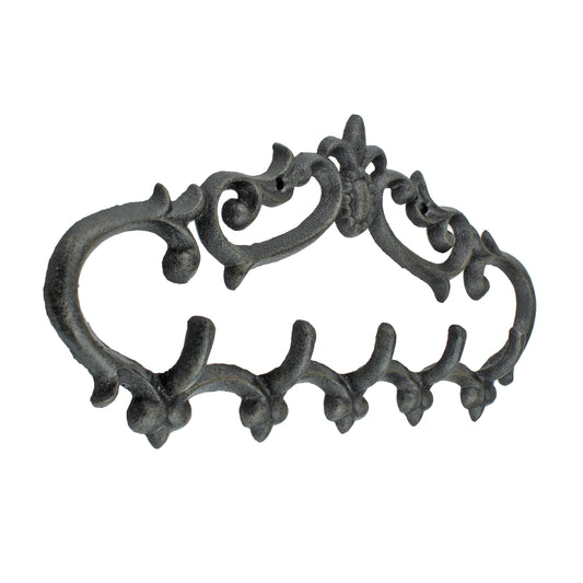 Fleur De Lis Coat Rack Key Hooks Cast Iron Wall Mounted Towel Hanger Brown