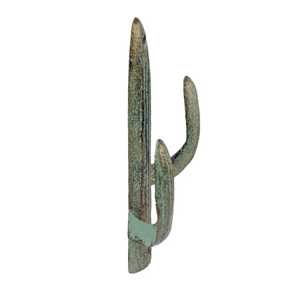2 Cast Iron Green Gold Cactus Double Wall Hook Southwest Coat Towel Purse Hanger