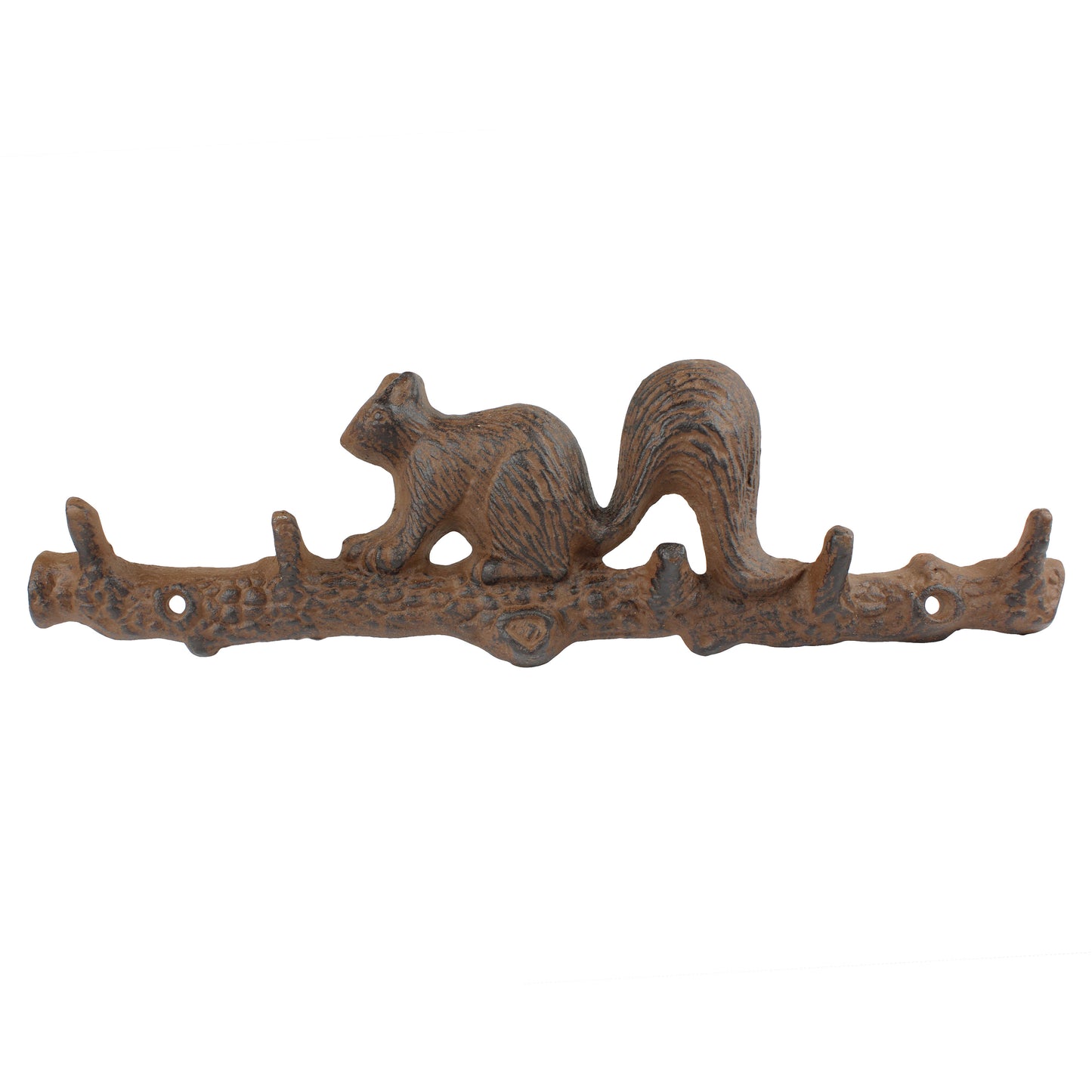Rustic Cast Iron Squirrel On Branch Wall Hook Rack Key Towel Leash Hanger Brown