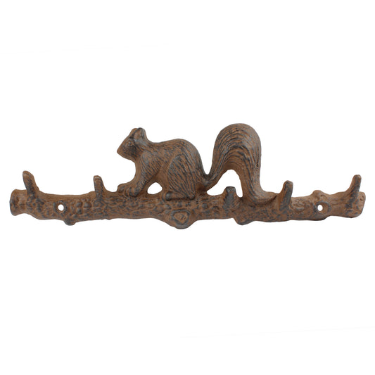 Rustic Cast Iron Squirrel On Branch Wall Hook Rack Key Towel Leash Hanger Brown