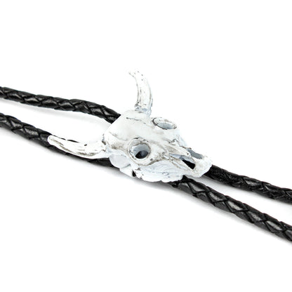 Western Steer Head Skull Bolo Tie Adjustable 36 inch Black Cord Made in USA