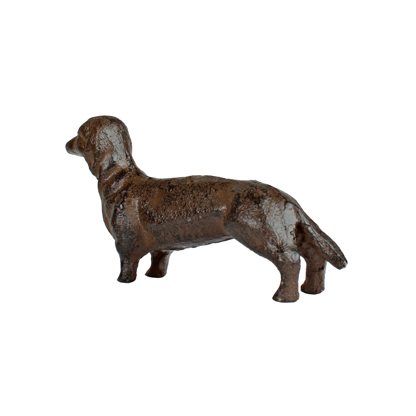 Miniature Cast Iron Weiner Dog Dachshund Figurine Shelf Sitter Collectible Brown