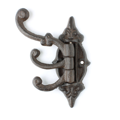 Rustic Swivel Hook Fleur De Lis Cast Iron Coat Hat Purse Towel Hanger Victorian