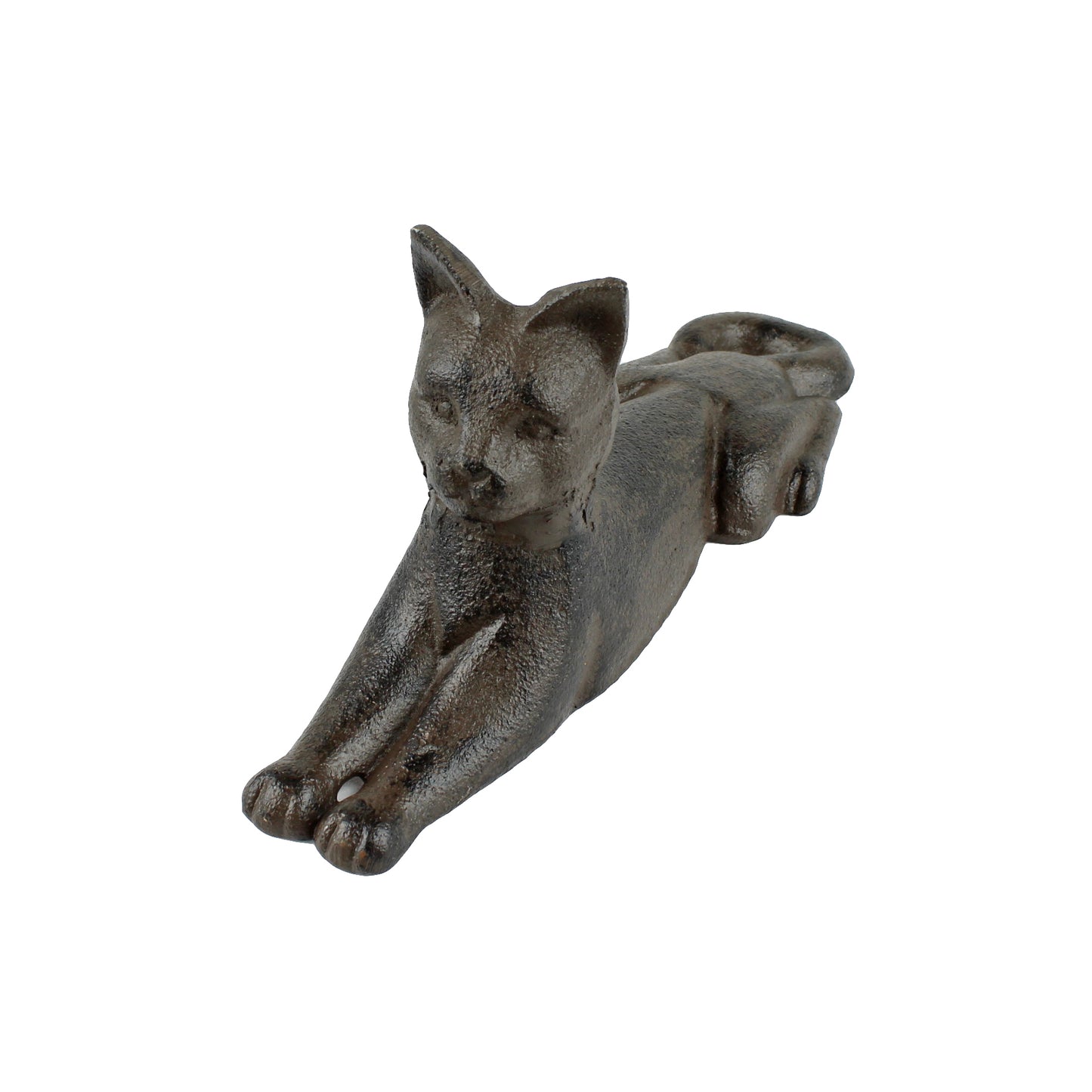 Cast Iron Stretched Cat Doorstop Wedge Figurine Shelf Decor Rustic Brown 6 5/8