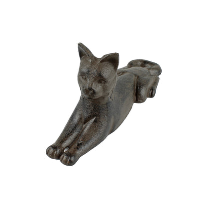 Cast Iron Stretched Cat Doorstop Wedge Figurine Shelf Decor Rustic Brown 6 5/8