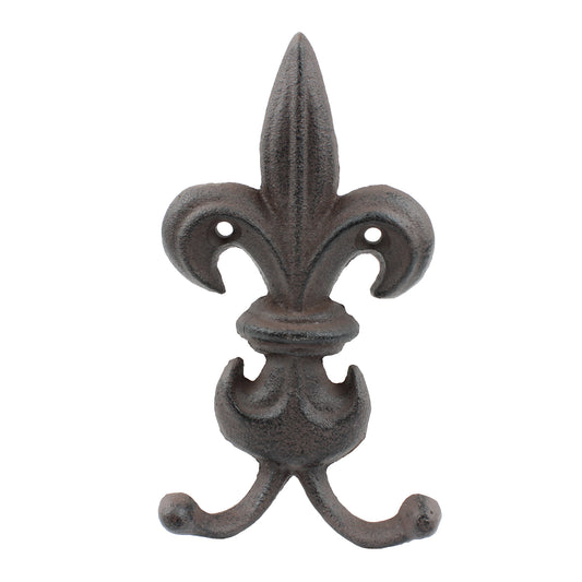 Fleur De Lis Double Wall Hook Cast Iron Key Coat Towel Hanger Antique Finish