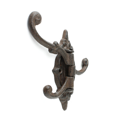 Rustic Swivel Hook Fleur De Lis Cast Iron Coat Hat Purse Towel Hanger Victorian