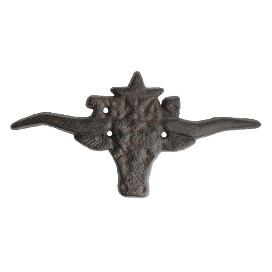 Cast Iron Texas Longhorn Star Wall Decor Rustic Western Accent 10 3/4 inch Long