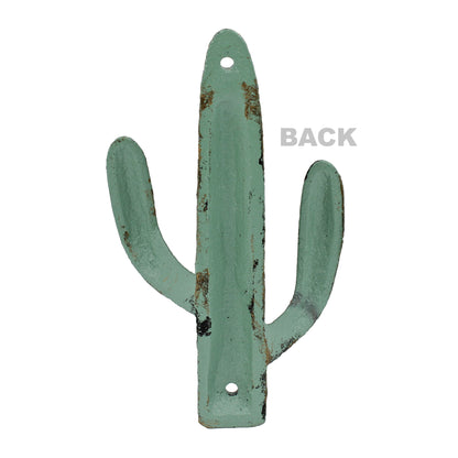 2 Cast Iron Green Gold Cactus Double Wall Hook Southwest Coat Towel Purse Hanger