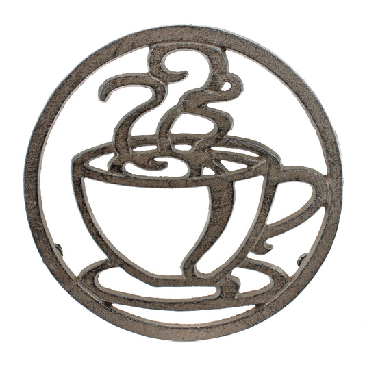 Coffee Cup Trivet Cast Iron Rustic Antique Style Hot Pot Plate Holder Round