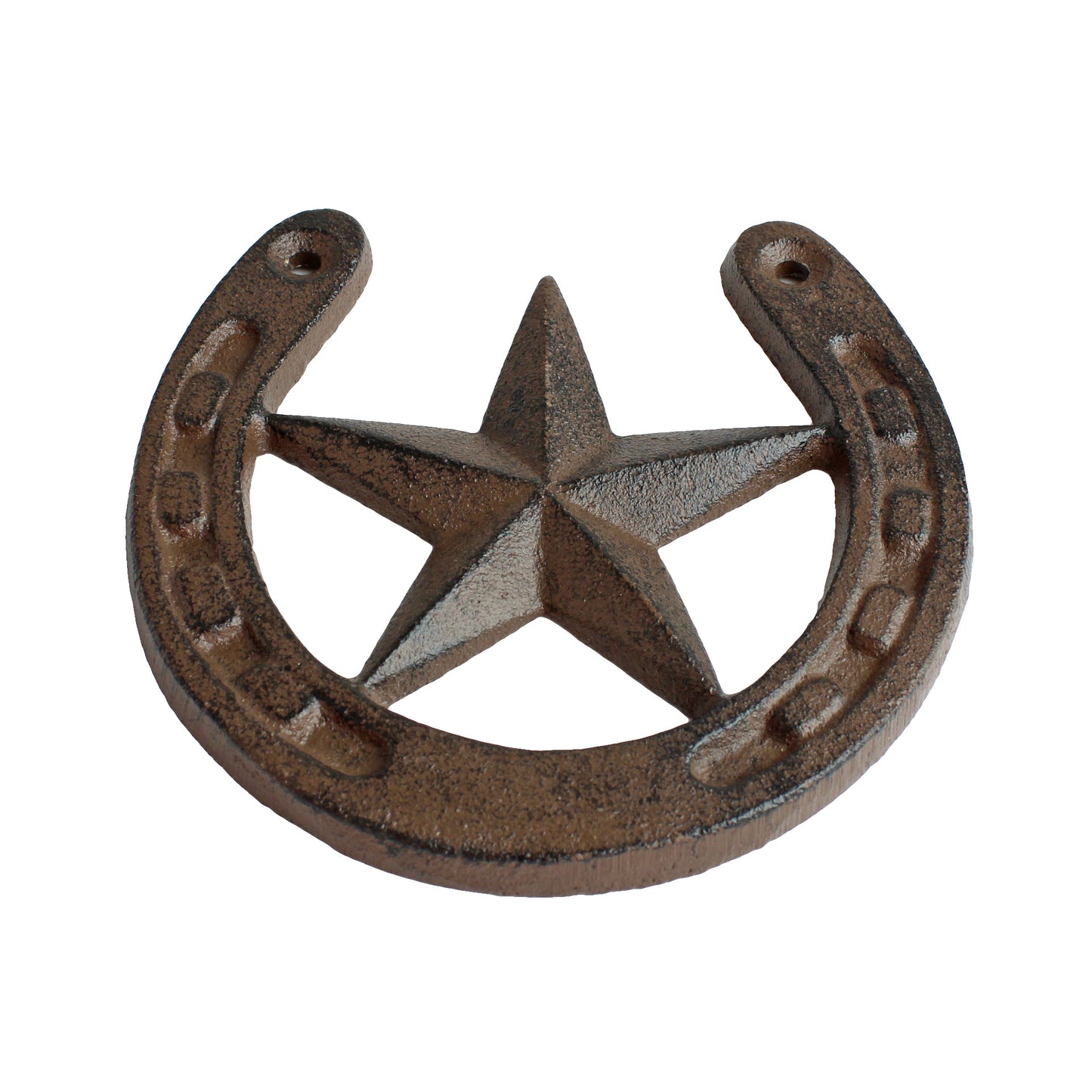 Rustic Lucky Horseshoe Star Cast Iron Decorative Brown Western Decor 5 x 4 3/4"