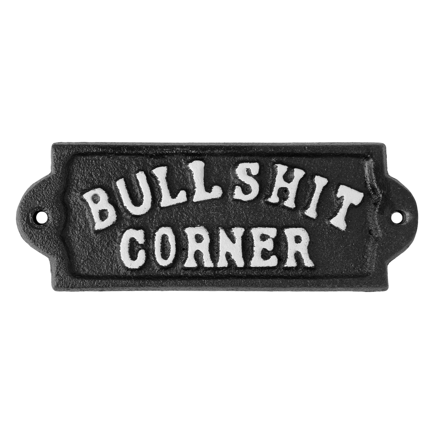 Cast Iron Bullshit Corner Sign Man Cave Wall Decor Plaque Embossed Black & White