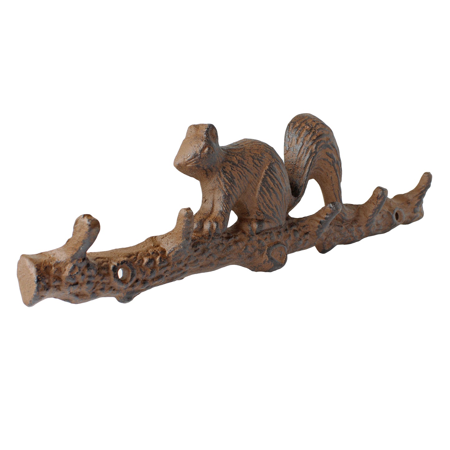 Rustic Cast Iron Squirrel On Branch Wall Hook Rack Key Towel Leash Hanger Brown