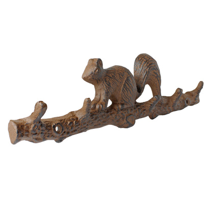 Rustic Cast Iron Squirrel On Branch Wall Hook Rack Key Towel Leash Hanger Brown
