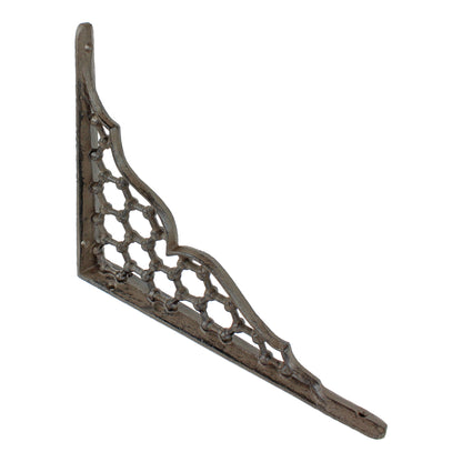 2 Cast Iron Lattice Shelf Brackets Rustic Brown Antique Style 9 3/8 x 7 1/2 inch