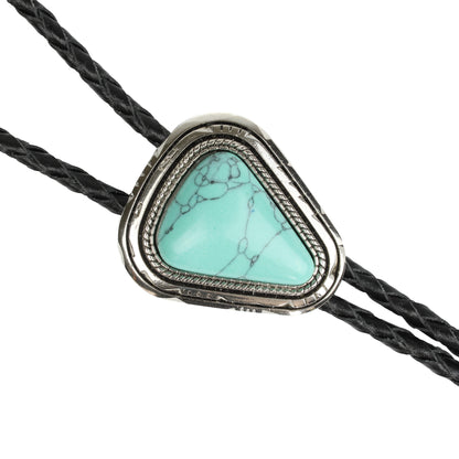 Teardrop Natural Real Turquoise Stone Bolo Tie 40" Adjustable Leather Cord