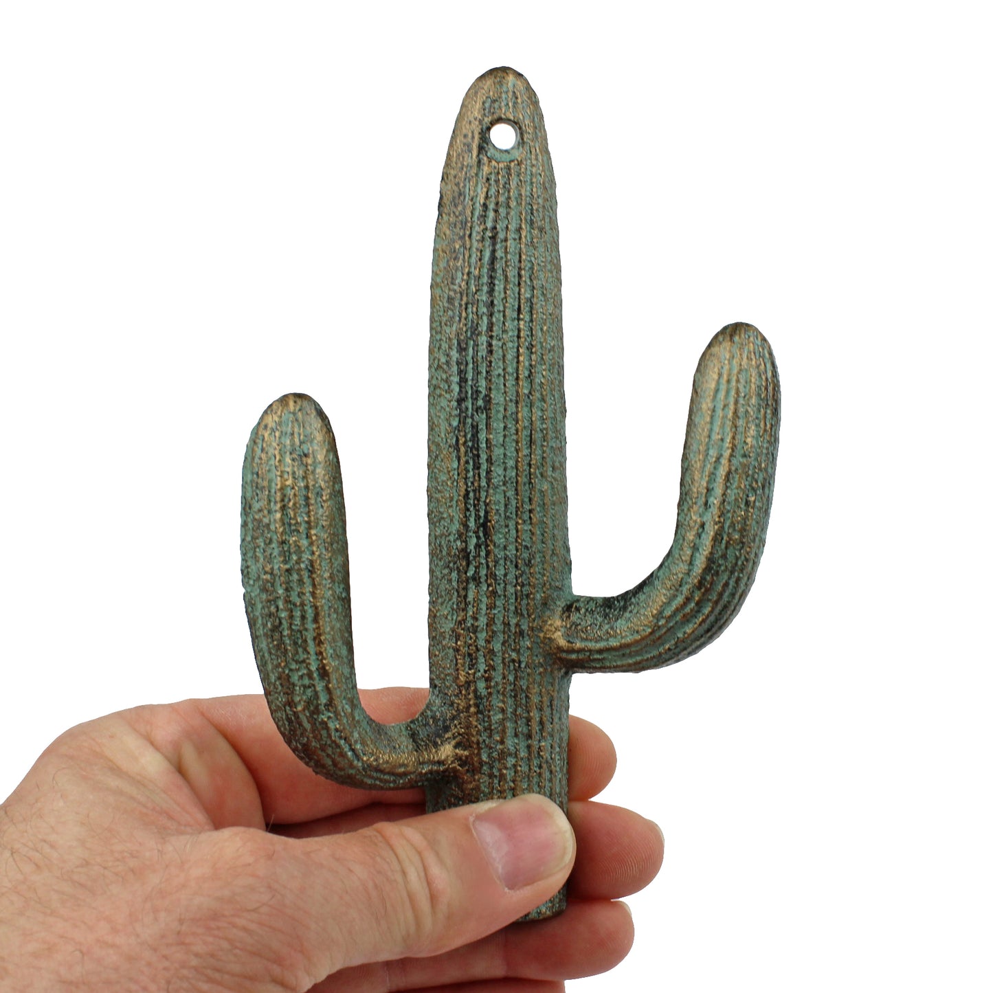 2 Cast Iron Green Gold Cactus Double Wall Hook Southwest Coat Towel Purse Hanger