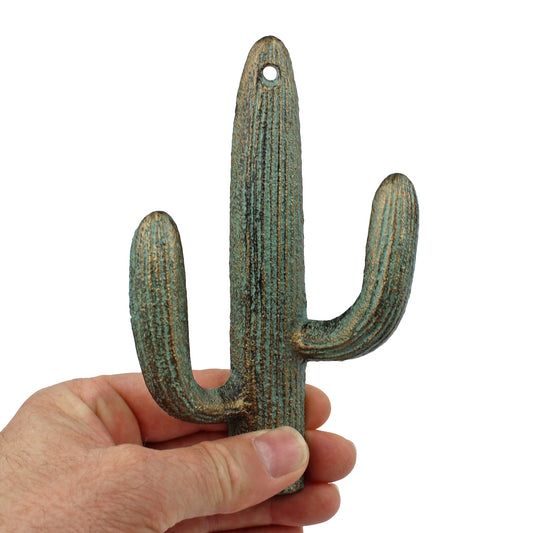 2 Cast Iron Green Gold Cactus Double Wall Hook Southwest Coat Towel Purse Hanger
