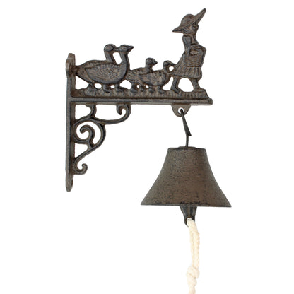 Lady with Geese Dinner Bell Cast Iron Wall Mount Antique Style Rustic Finish